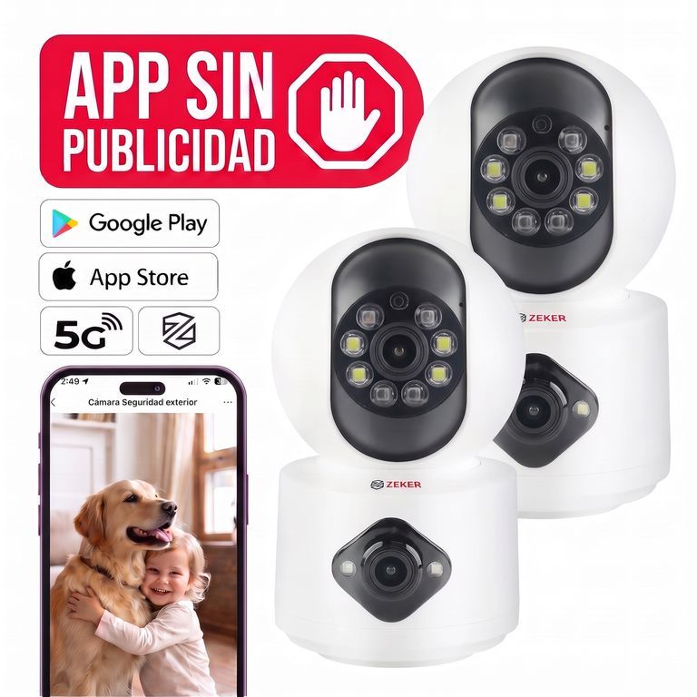 Camara De Seguridad Interior Doble Zeker 4MP 5G Wifi IP Pant Tilt x2.