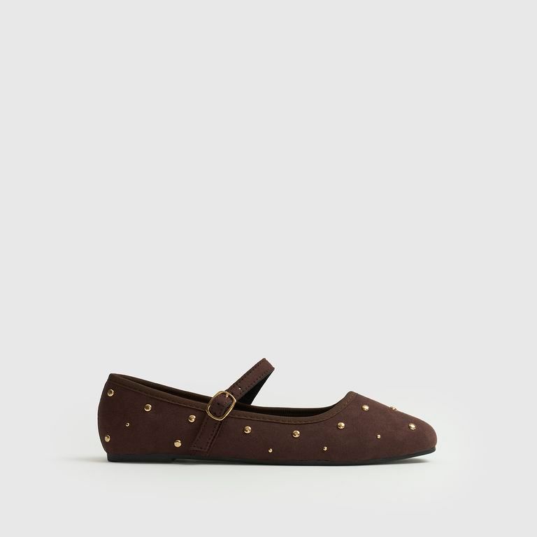 Zapatos Ballerina Suede Café Tachas LOUNGE