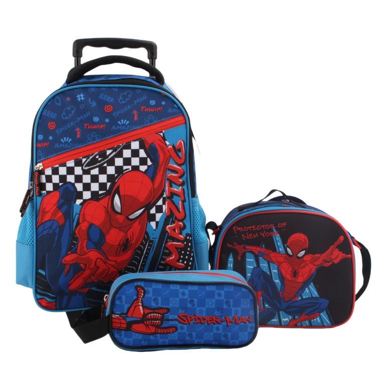 Set Escolar con Ruedas Spiderman 3 Piezas