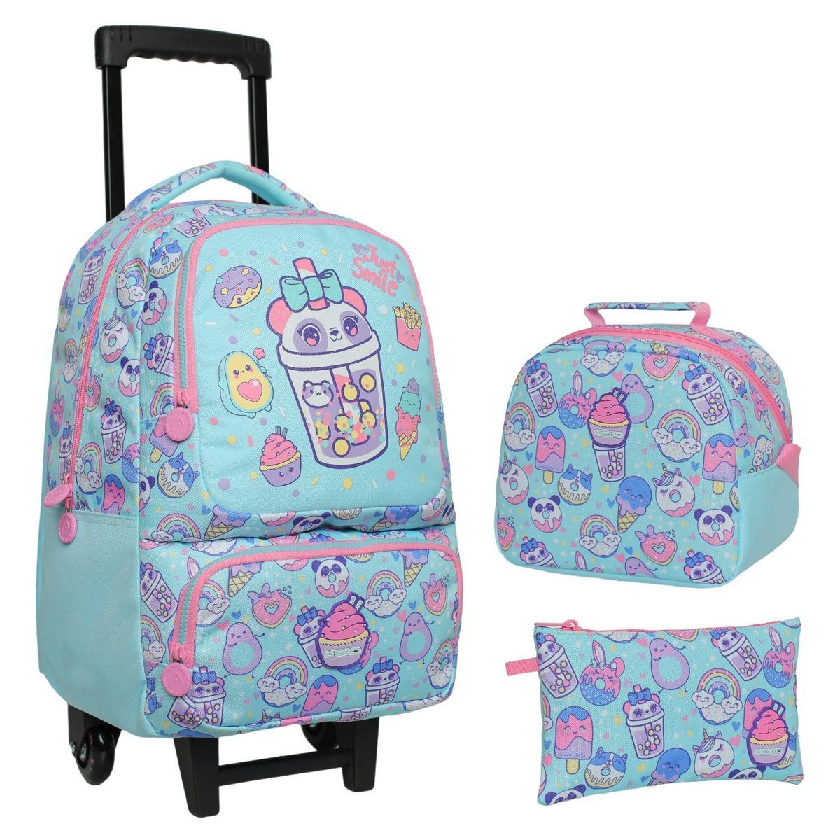 Pack Escolar Mochila con rueditas + Lonchera + Estuche